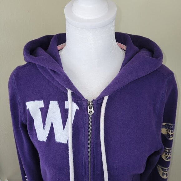 Pink University of Washington Huskey Zip Up Purple & Gold Hoodie Sweatshirt SZ S - Picture 10 of 15
